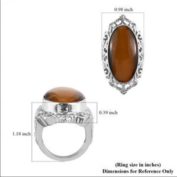 Natural African Tiger's Eye Solitaire Ring in Platinum Over Copper size 8 - Picture 15 of 16